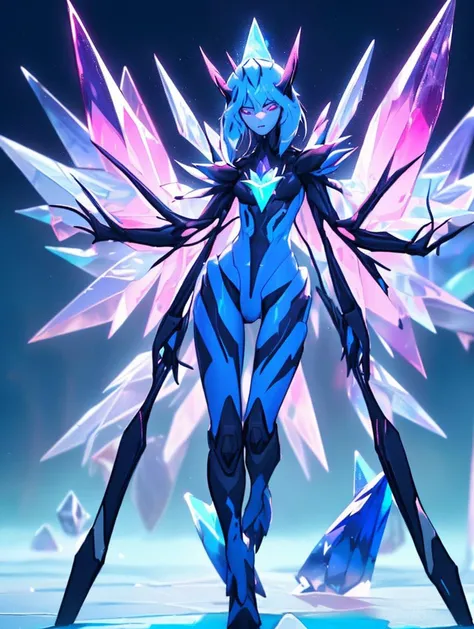 ((Medium Shot of Huge glowing markings Extraterrestrial Exo Anthropomorphic, Multipedal Quadrumanual, Scaled Appendages,  Prehensile-Tailed, Crystalized Skin,  Crystal Wings,)) (thats feel jealous) , ((look away from the camera)), summer as background,