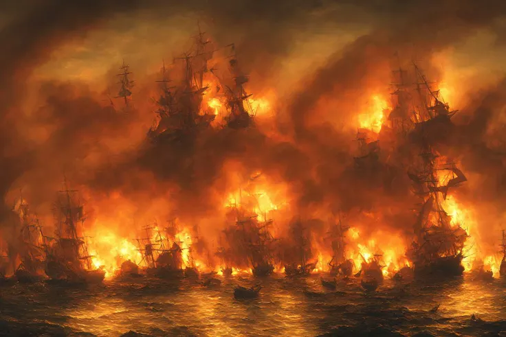 battle, fleet_action, gun smoke, night_action, burning_ship, explosion,