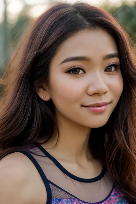 a close up of a woman with long hair and a tank top