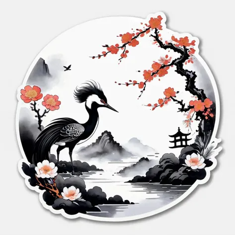 chinese ink painting sticker, stickers <lora:StickersRedmond:1>,