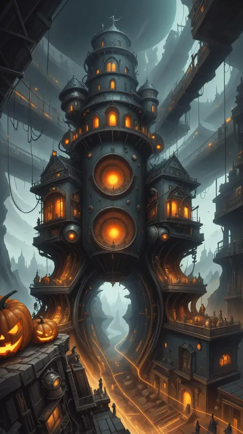 <lora:h4l0w3n5l0w5tyl3M3rg34ll:1> h4l0w3n5l0w5tyl3M3rg34ll a canyon with walls made of mechanical structures resembling a steampunk metropolis