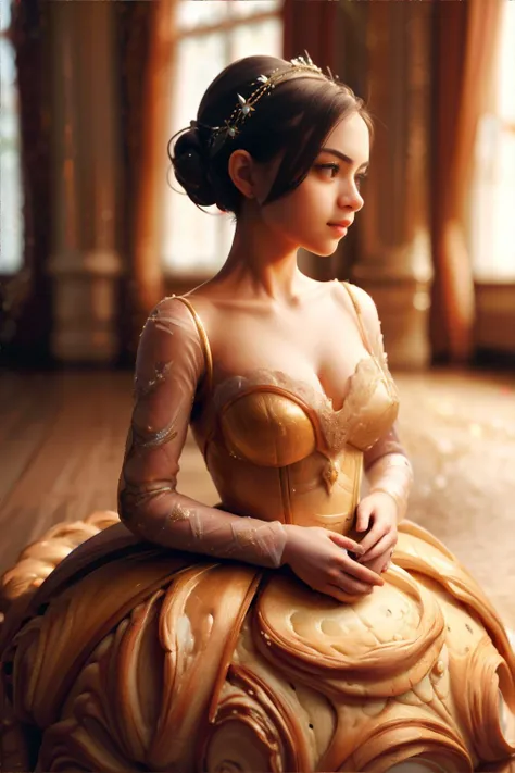 <lora:croissantstyle:0.5>, woman wearing CroissantStyle ball gown || masterpiece, perfect quality, sharp focus, shallow depth of field, 8k