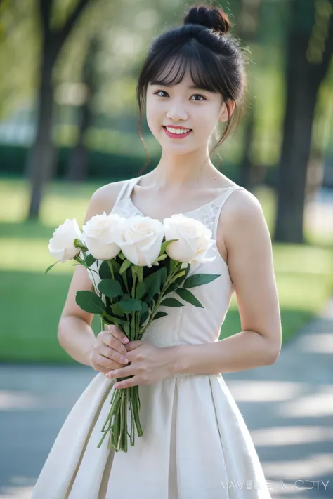 FILMG,standing,depth of field,blurry background,(8k, RAW photo, best quality, masterpiece:1.2),(realistic, photo-realistic:1.37),lens flare,cute,professional lighting, photon mapping, radiosity, physically-based rendering,lss,1girl in wedding dress,single ...