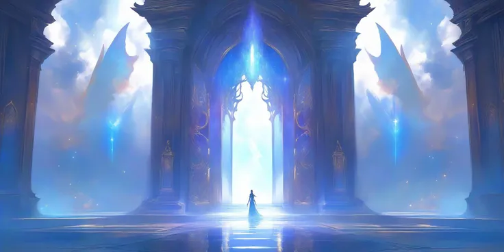 ethereal fantasy concept art of ((from the right,side view up,left-right symmetrical composition,)),two world,The left side of the picture shows hell,the right side shows heaven,and in the middle,there is a door.,
,magnificent,celestial,ethereal,painterly,...