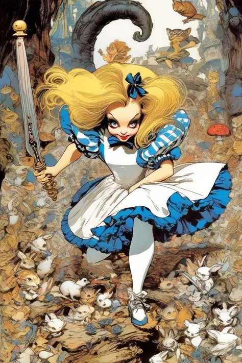 Disney Alice in Wonderland, holding the Vorpal Sword, art by Masamune Shirow