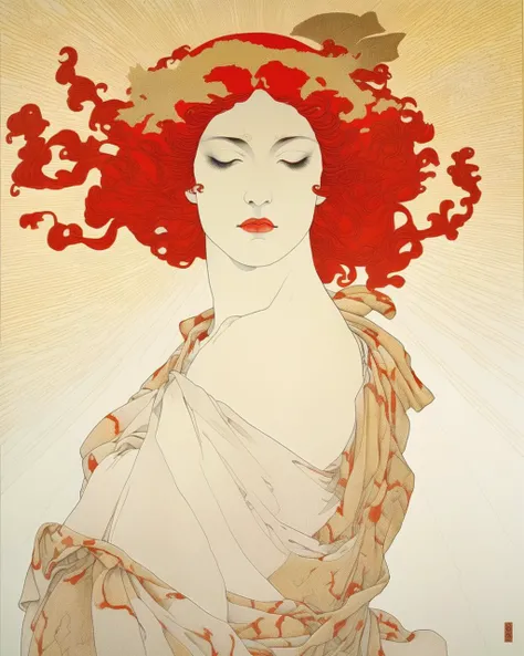 Achilles Heel, Greek mythology, illustration by Takato Yamamoto ,a portrait transformed by the overprint technique, red and yellow colors blending seamlessly to create an ethereal and thought-provoking depiction:1.5, portrait:1.2, overprint technique:1.2, ...