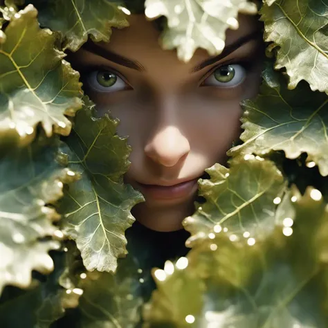 (best quality), (masterpiece), epic cinematic organic photorealistic macro shot of ((girls face made of grape leaves)), Physically based render, FULL COLOR,  background is MIRROR,  shallow depth of field, back-light, film grain, Iphone X, Low shutter, Film...