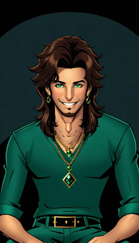 a cartoon of a man with long hair and a green shirt