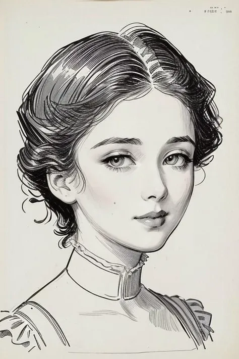 portrait of a looking at viewer, closeup headshot of a Gibson girl, , by Charles Dana Gibson <lora:cdg_v1:1>