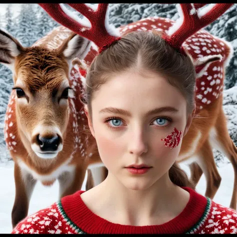 8K high definition, ultra realist style, (ultra realist detailed face:1.2),  (ultra realist detailed pupil:1.4),
Amazing detailed photography of thomasin mckenzie, <lora:thomasin_mckenzie_v6.4:0.5>
ChristmasSweater, (red top with inscription  as "GO! GO! R...