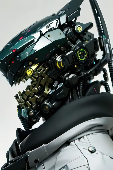 a close up of a robot head with a helmet on