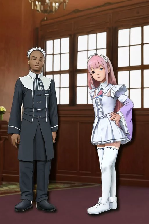 anime characters dressed in uniforms standing in a room