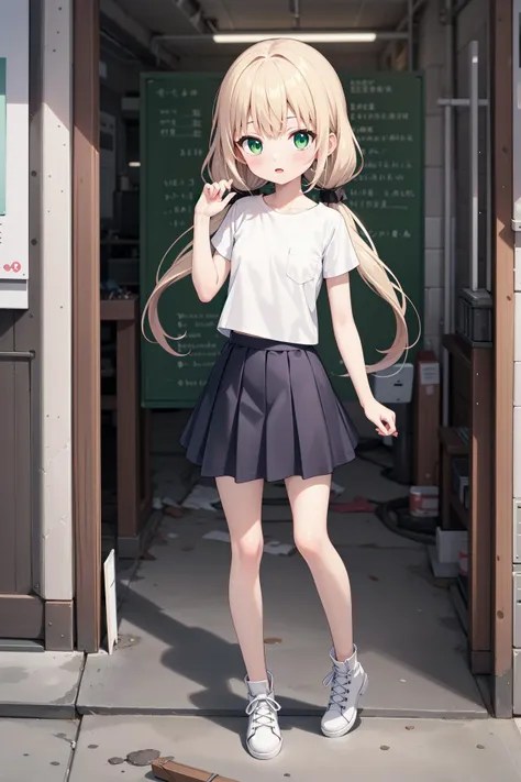 anime girl in a school uniform standing in a doorway