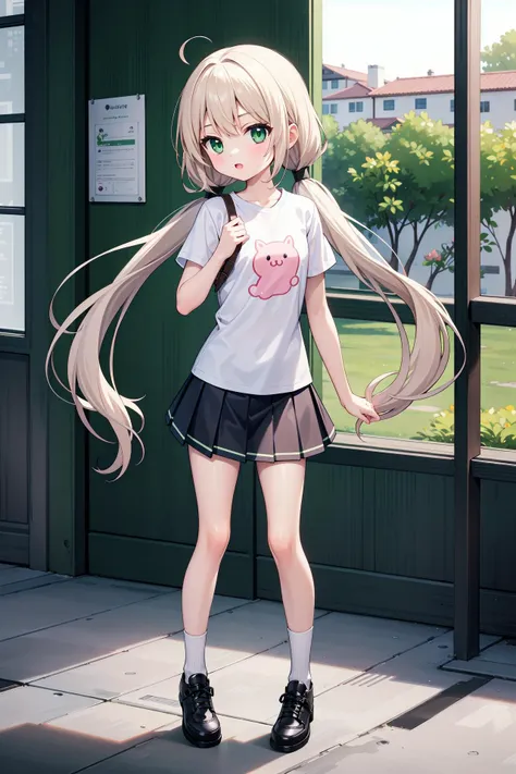 anime girl with long blonde hair and a white shirt