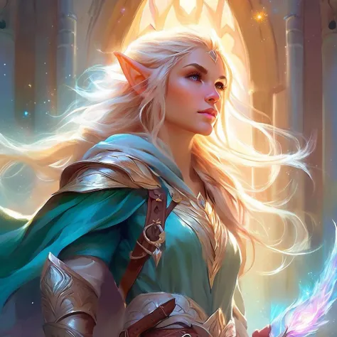 ethereal fantasy concept art of  a brave elf dnd warrior . magnificent, celestial, ethereal, painterly, epic, majestic, magical, fantasy art, cover art, dreamy