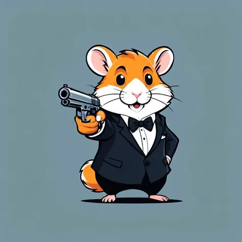  mascot logo of an {hamster dressed as james bond, 007, secret agent, pointing pistol at the viewer}