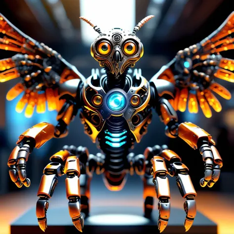 ((best quality)), ((masterpiece)), ((realistic,digital art)), (hyper detailed),DonMCyb3rN3cr0XL Small Avian Otherworldly Gritty Robotic,  Four-Fingered Hands,  Tufted-Tailed, Leathery Skin,  Crystal Wings,, octane rendering, raytracing, volumetric lighting...