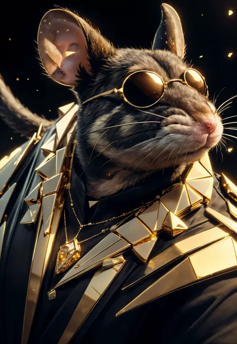 there is a rat with sunglasses and a gold collar