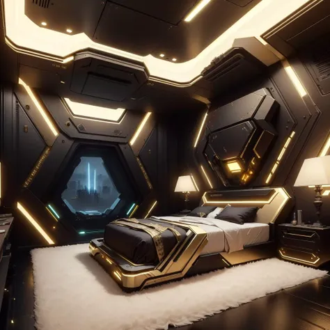 <lora:LuxTech-20:0.8>,luxtech ,scifi, luxurious,  gold, cyberpunk, 
(bed room :1.1),