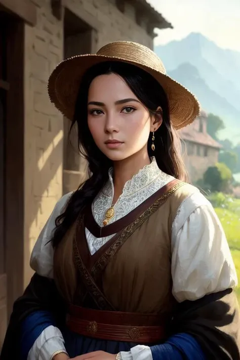 peasant,feuda,europe, modelshoot style, (extremely detailed CG unity 8k wallpaper), full shot body photo of the most beautiful artwork in the world, medieval, professional majestic oil painting by Ed Blinkey, Atey Ghailan, Studio Ghibli, by Jeremy Mann, Gr...