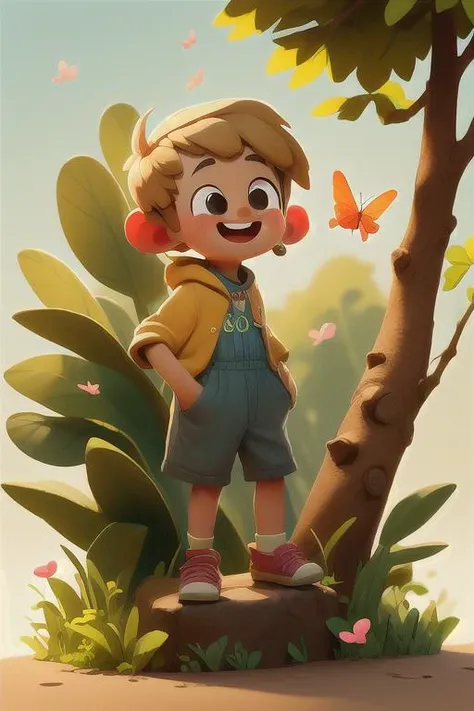 <lora:COOLKIDS_MERGE_V2.5:1>, a happy cute kid standing, short blonde hair, wearing a blue space costume, playing with a butterfly, outdoors, background forest, kid, toon, pixar style, 3d, cartoon, detailed face, asymmetric