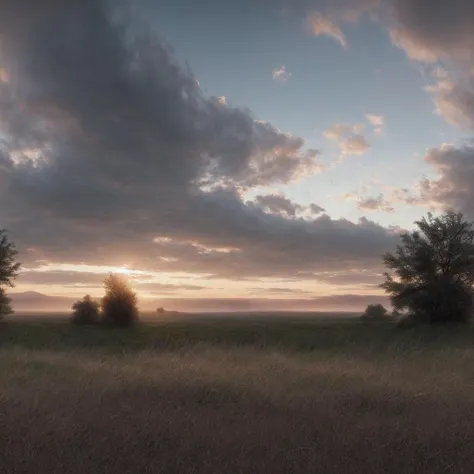 araffes in a field with trees and a cloudy sky