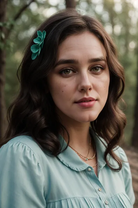 photo of (EPB3tth4nyHugh3s:0.99), closeup portrait, perfect hair, (modern photo, Sweet and Subtle: A collared shirt in a soft, pastel hue paired with a flared skirt in a complementary shade. Embrace delicate jewelry and feminine accessories for a sweet loo...