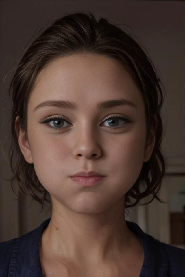 a woman with a blue shirt and a black shirt looking at the camera