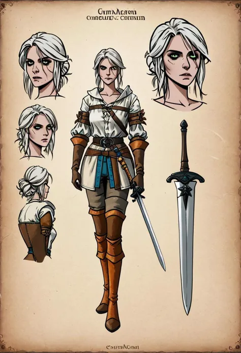 1girl, ciri_w3, sword, holding sword, , concept art