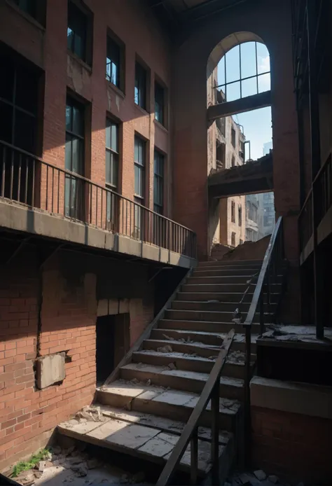 arafed staircases in an old building with a brick wall