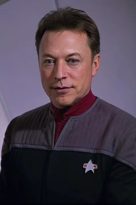 Elon Musk on Mars,  in black and grey ds9st uniform,red collar, professional photo, shot on Hasselblad, <lora:DS9XLV21_16-000004:1>