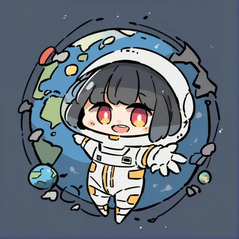 a cartoon of a girl in a space suit with a planet in the background