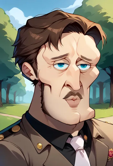 a cartoon of a man in a uniform with a mustache