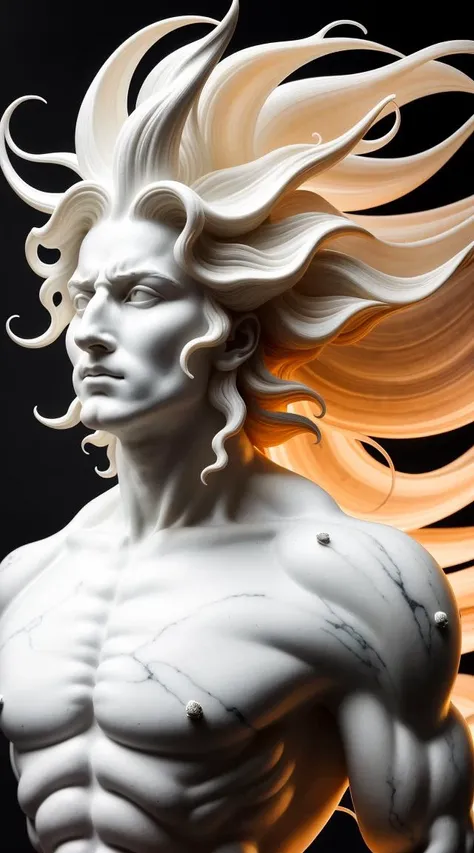 . A white piece of art that looks like a baroque Goku, a marble sculpture by alberto seveso, trending on cgsociety, art nouveau, rococo, biomorphic, marble sculpture