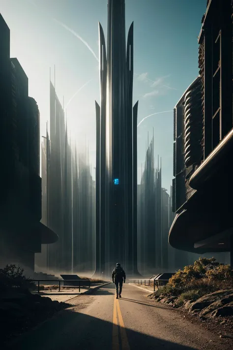 (surreal:1.4),an alien world,(many strange creatures:1.3),multiple futuristic buildings,by Simon Stalenhag,photorealistic,cinematic lighting,dark atmosphere,volumetric lighting,action pose,epic scene,lots of fine detail,movie style,photography,natural text...