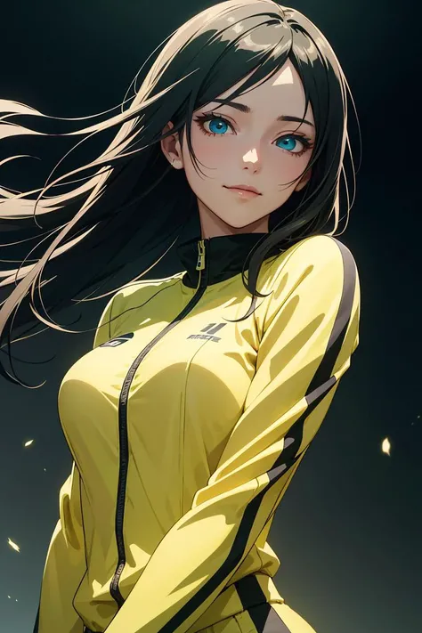 1girl,20s,light_smile,closed_mouth,long black hair,dark blue eyes,track suit,in a baseball field,upper body,(masterpiece, best quality, ultra-detailed),(an extremely delicate and beautiful,hyper photorealistic:1.1),(high resolution,official art:1,2),(depth...