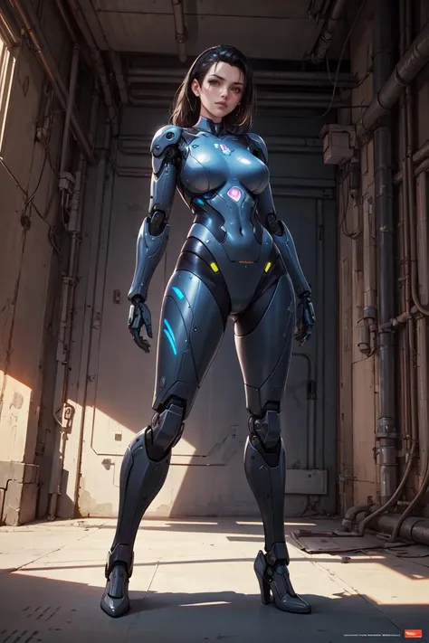 a woman in a futuristic suit standing in a room