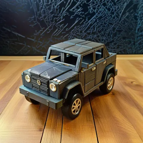 <lora:Burr_Puzzle:1> a handcrafted Tiny toy car in the style of a burr puzzle made from Slate, on a fancy table in enchanted maze, studio photography, detailed background, gaps, split, joinery, toy