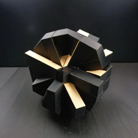 <lora:Burr_Puzzle:1> a handcrafted Pocket fan in the style of a burr puzzle made from HDPE, on a fancy table in supermassive black hole, studio photography, detailed background, gaps, split, joinery, toy