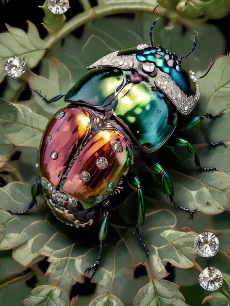 a japanese beetle, with diamonds on it <lora:HighTech_Insect:1> BugCraft