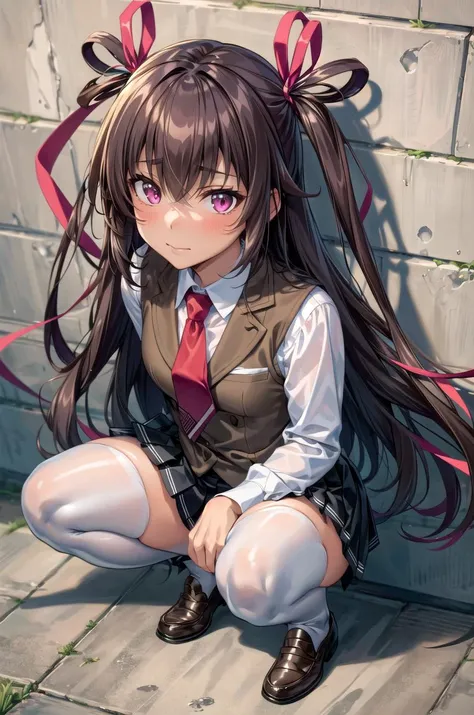 anime girl with long hair sitting on the ground with her legs crossed