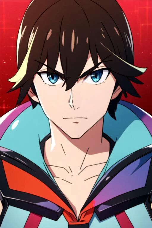 masterpiece, best quality, photorealistic, 1boy, male focus, aquamarine eyes, dark brown hair,, solo, looking at viewer, , , , , hard science fiction, Blu-ray, <lora:kill_la_kill_style:0.8>, kill_la_kill_style