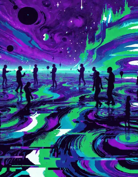 A digital art piece titled "Otherworldly Song" by artist Ral-Glydch features a surreal landscape of swirling colors and distorted shapes. The background is a deep purple hue with shimmering blue and green ripples that seem to ripple through the galaxy. In ...