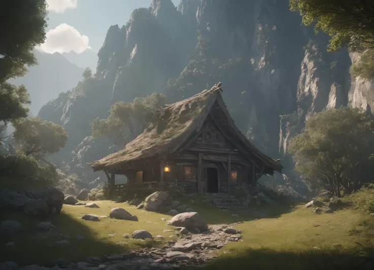 best quality, masterpiece, a hidden sanctuary in the mountains, where rare and magical animals seek refuge, realistic, concept art, cinematic, diffused lighting, highly detailed, 8k, best quality, (photorealistic:1.2), 4k, perfect quality