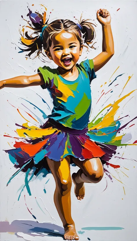 abstract expressionist painting of a dancing child. energetic brushwork, bold colors, abstract forms, expressive, emotional