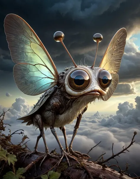 famous artwork by (brian despain:1.3) and (ben wootten:1.4) and (sandra everingham:1.1), detailed expressive eyes, fantasy style, (fractal art:0.44), dramatic sky, this image shows the airborne resentful woodgrabbler, an ethereal and mysterious (invertebra...