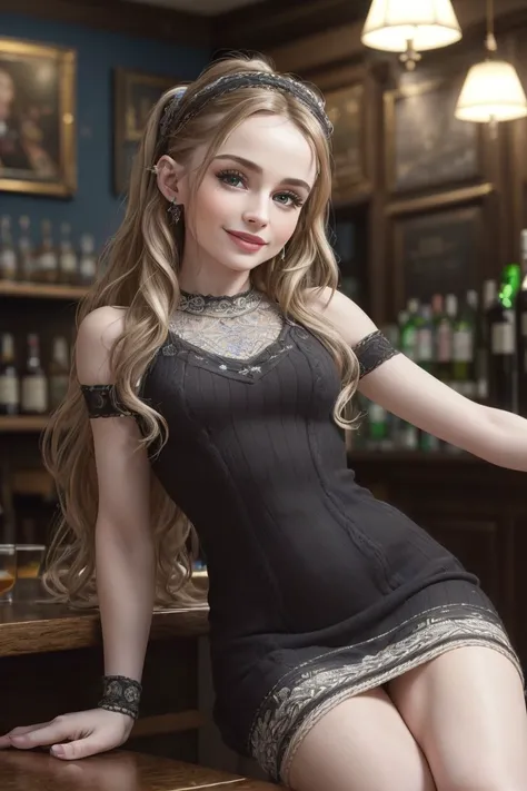 photo of S112_BabyKxtten, a elegant woman, in a (pub:1.1), wearing a (knitted-case-dress:1.2), smiling, (8k, RAW photo, best quality, depth of field, ultra high res:1.2), (absurdres, intricate, photorealistic, masterpiece, ultra-detailed, Unreal Engine:1.3...