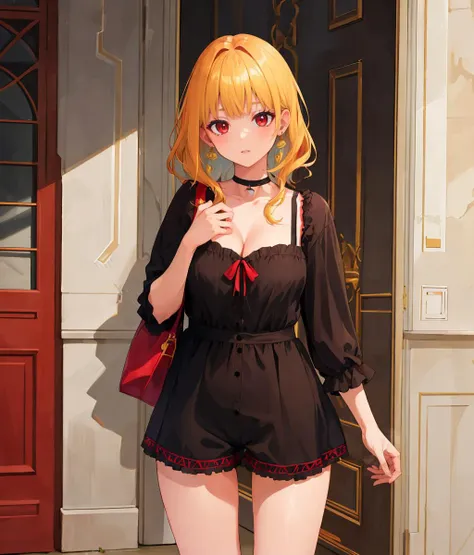 anime girl in short black dress holding a cell phone