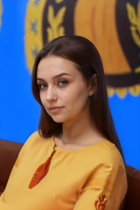 a close up of a woman sitting on a couch with a cell phone