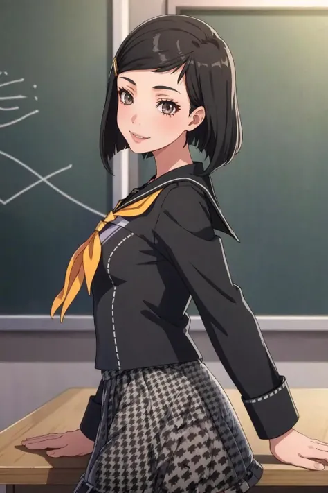 masterpiece, best quality, solo, 1girl, smile,   <lora:zs_Yumi_1:1>, yumip4, school uniform, serafuku, grey skirt, houndstooth,  <lora:FE-ENGAGE S Rank_Fp:1>, classroom,